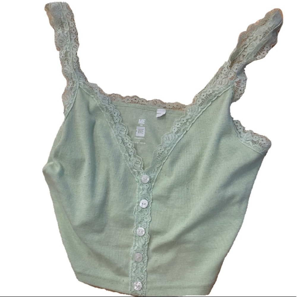 La hearts light green button up lace tank